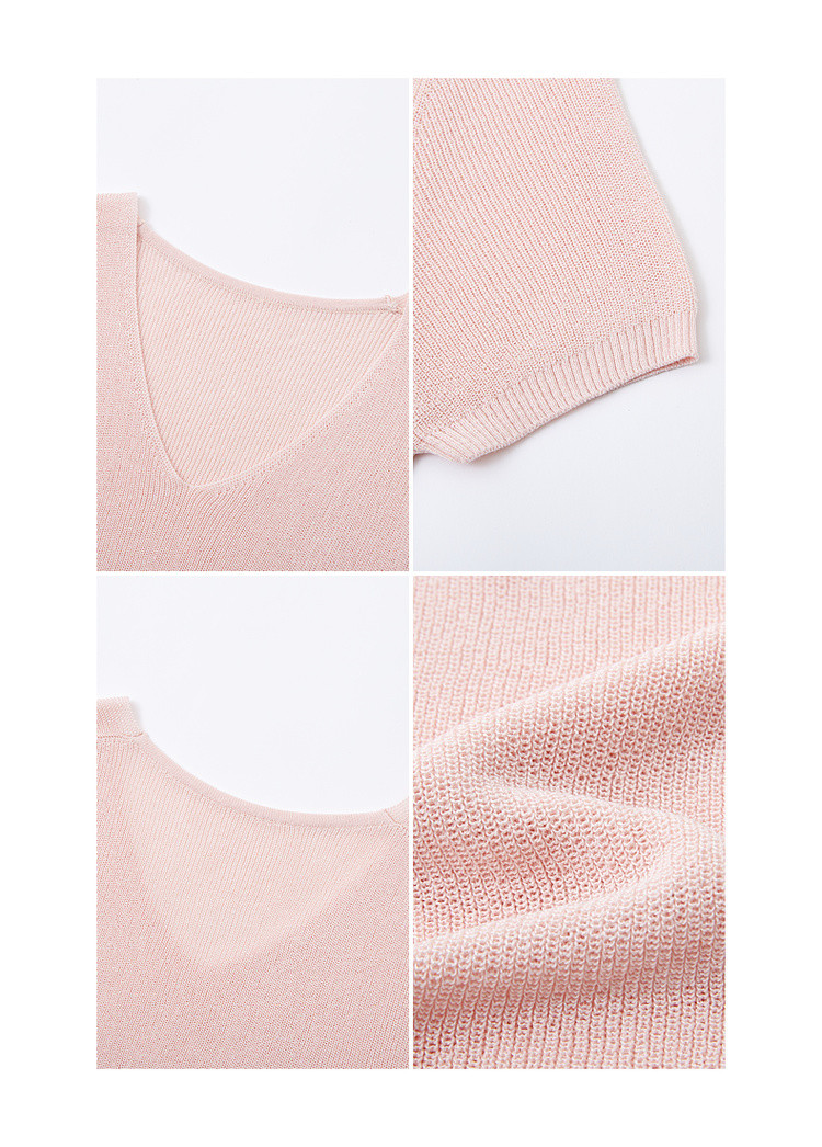 Mt [Zhi Zhi Fen Li] Summer Elegant Ribbon Round Neck Short-Sleeve Sweater, High Elasticity Comfortable Concealing Knit Top for Wome 6