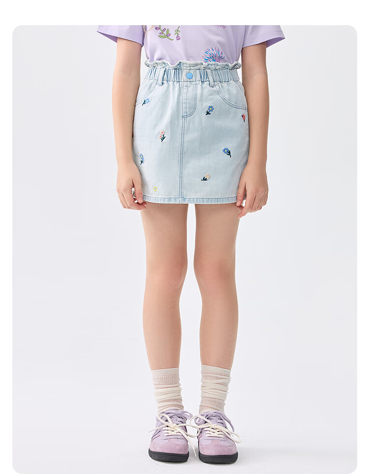 BALABALA Children's Clothing Girls' Shorts Summer 2025 All-Cotton Denim Casual Embroidered Puff Skirt 208225110004 16