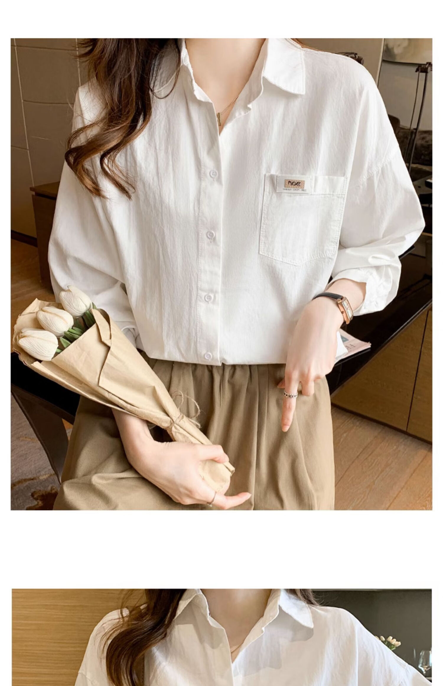 AOTUN Loose Pure Cotton Shirt Women New Ladies Top Base Shirt AT3594 White S 8