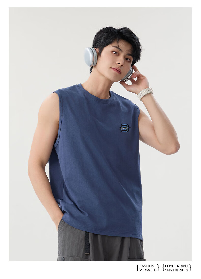 Baleno American Retro Men's Summer Cotton Vest Loose Quick-Dry Sleeveless T-Shirt for Fitness Running Sports 9