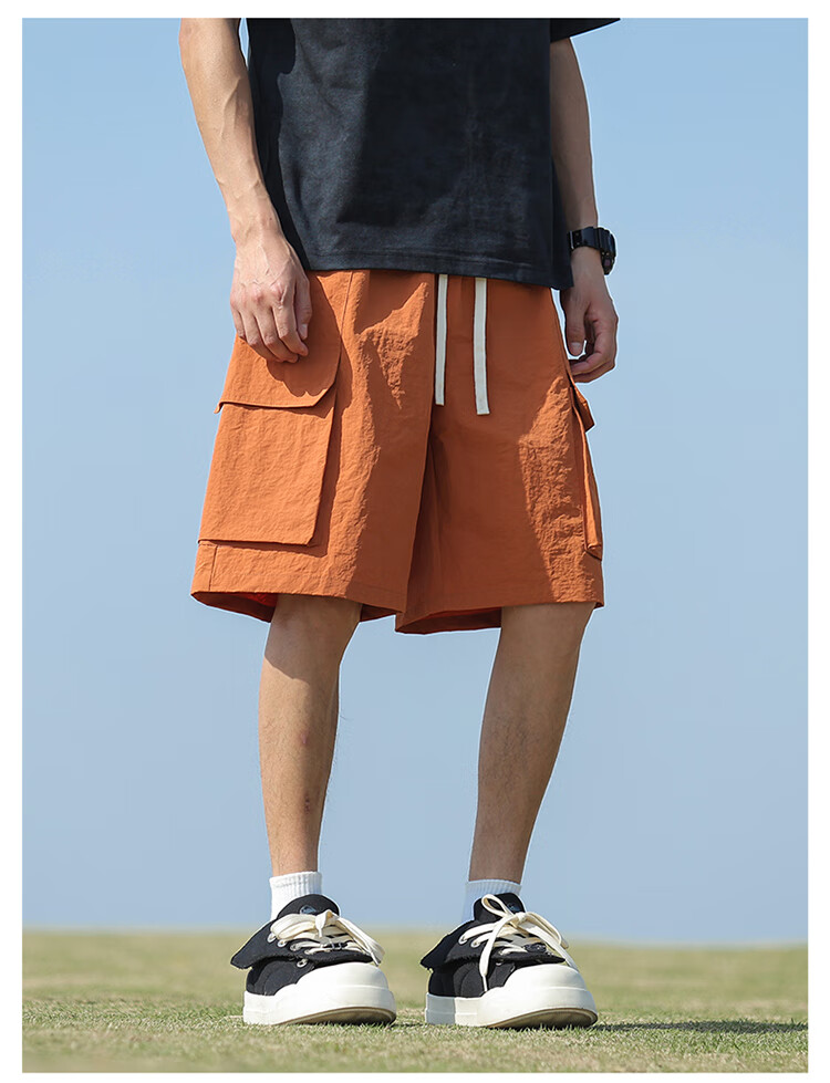 IZEXX Men's Cargo Shorts, Summer Fashion Versatile Large Pocket Simple Solid Color Sports Knee-Length Pants IZ706 Black 3XL 16