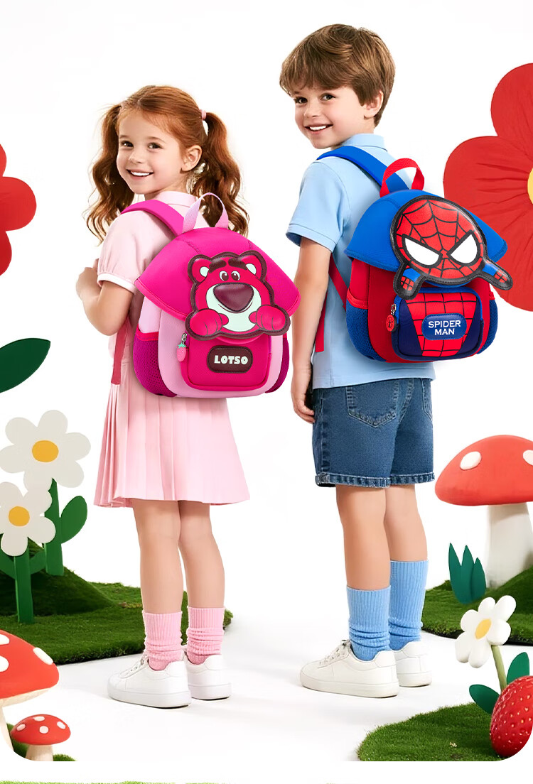 Disney Backpack, Kindergarten Strawberry Bear, Ultra-Light Travel, Anti-Lost, Cute Little Backpack with Gift Box, Children's Mushroom Bag 1