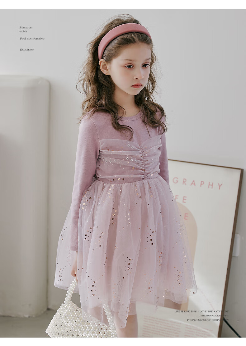 Fulomi Girls' Dress Spring Autumn Sweet Sequin Mesh Princess Dress Puff Knit Dress Black 140 9