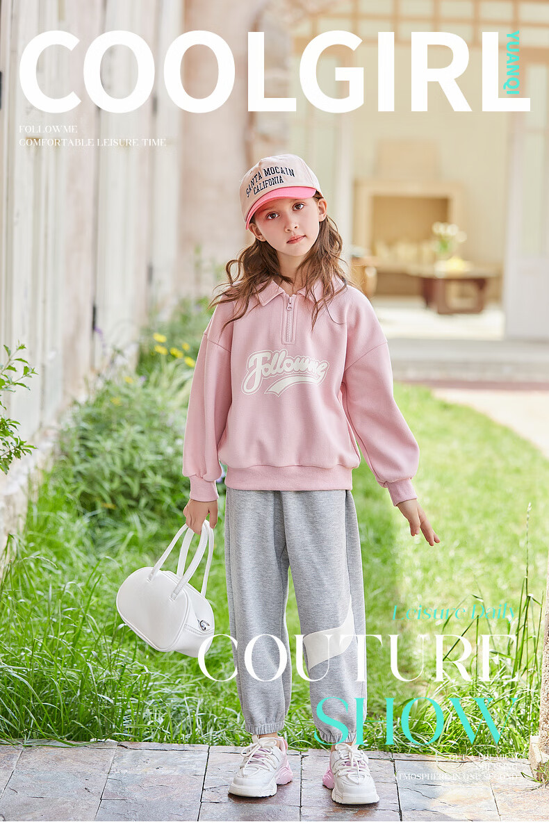 Fulomi Girls' Spring New Fashionable Casual Sweatshirt and Sweatpants Set Pink/Grey 165 1