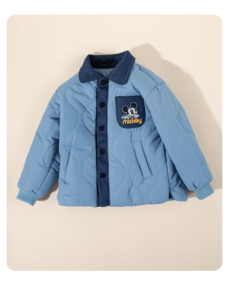 Disney Autumn Winter Boys' Casual Comfortable Versatile Warm Quilted Windproof Denim Jacket Gray Blue 130 1