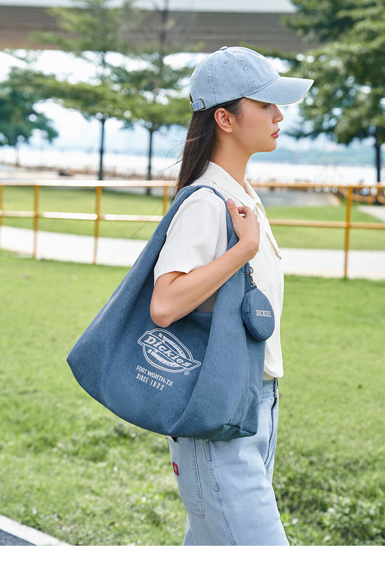 Dickies Denim Blue Large Capacity Shoulder Tote Bag Travel Commuter Casual Women's Bag 9