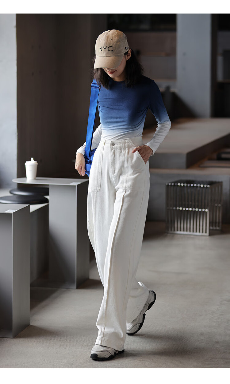 Dme Old Money Style Wide-Leg Spring Casual High-Waisted Slimming Straight-Leg Jeans for Women, Off-White, Size L 11