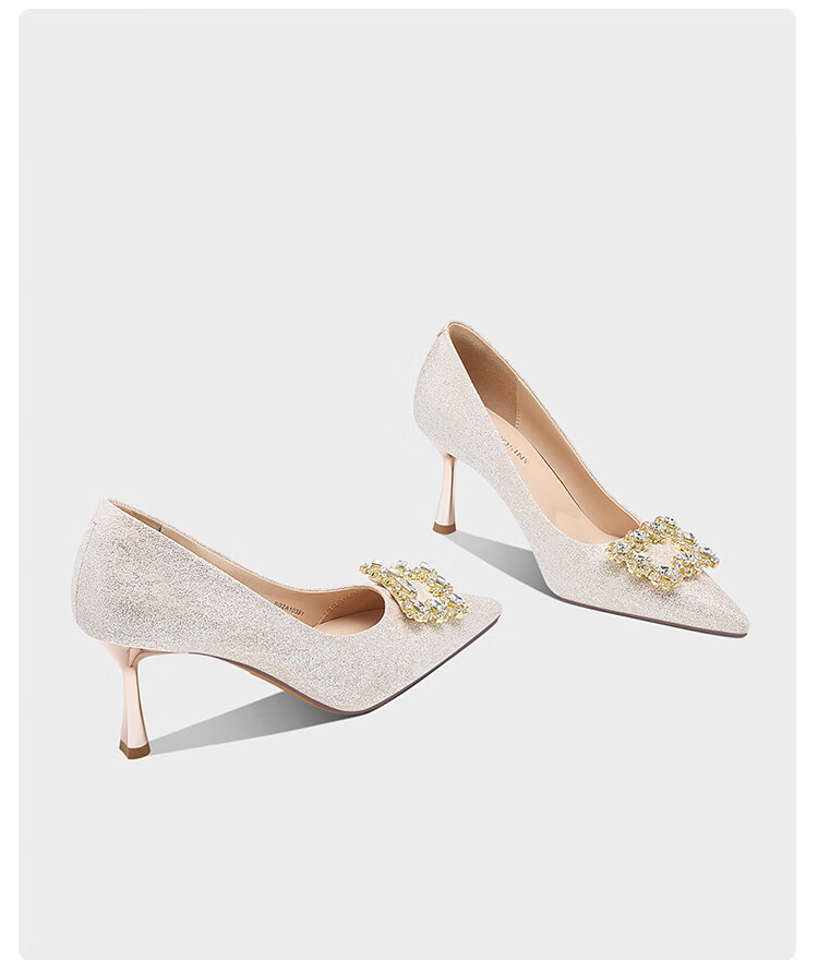Josiny French Style Exquisite Wedding Shoes for Women 2025 New Bride Wedding Shoes Stiletto Heels Xiuhua Engagement High Heels Champagne Gold Size 39 3