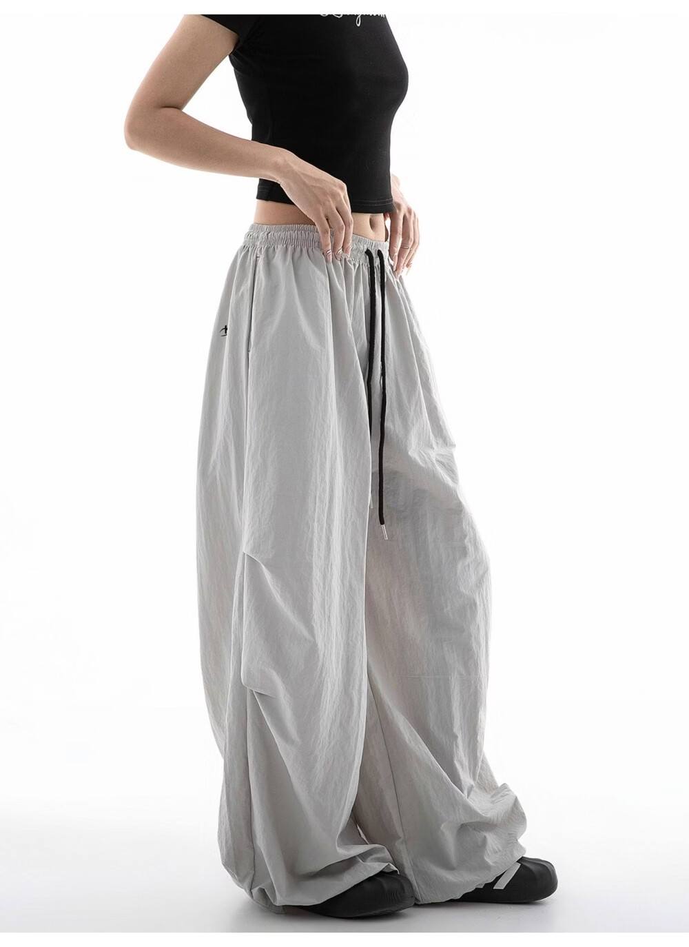 ICH MODE Women's American Style Summer Loose Lightweight Paratrooper Cargo Pants Straight Wide Leg Casual Pants Gray M 4