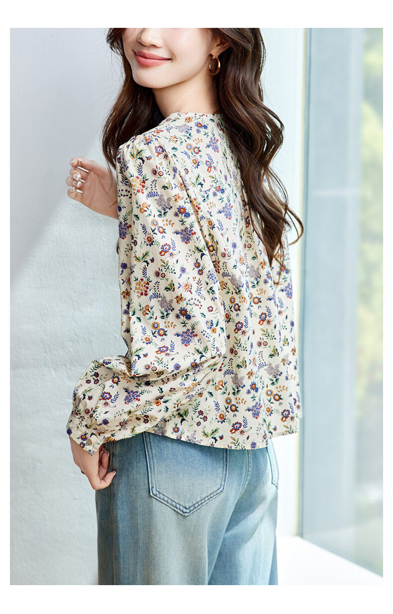 AOTUN Women's Long Sleeve Floral Shirt 2026 Spring Loose Casual Round Neck Blouse 47026 Image Color 2XL 11