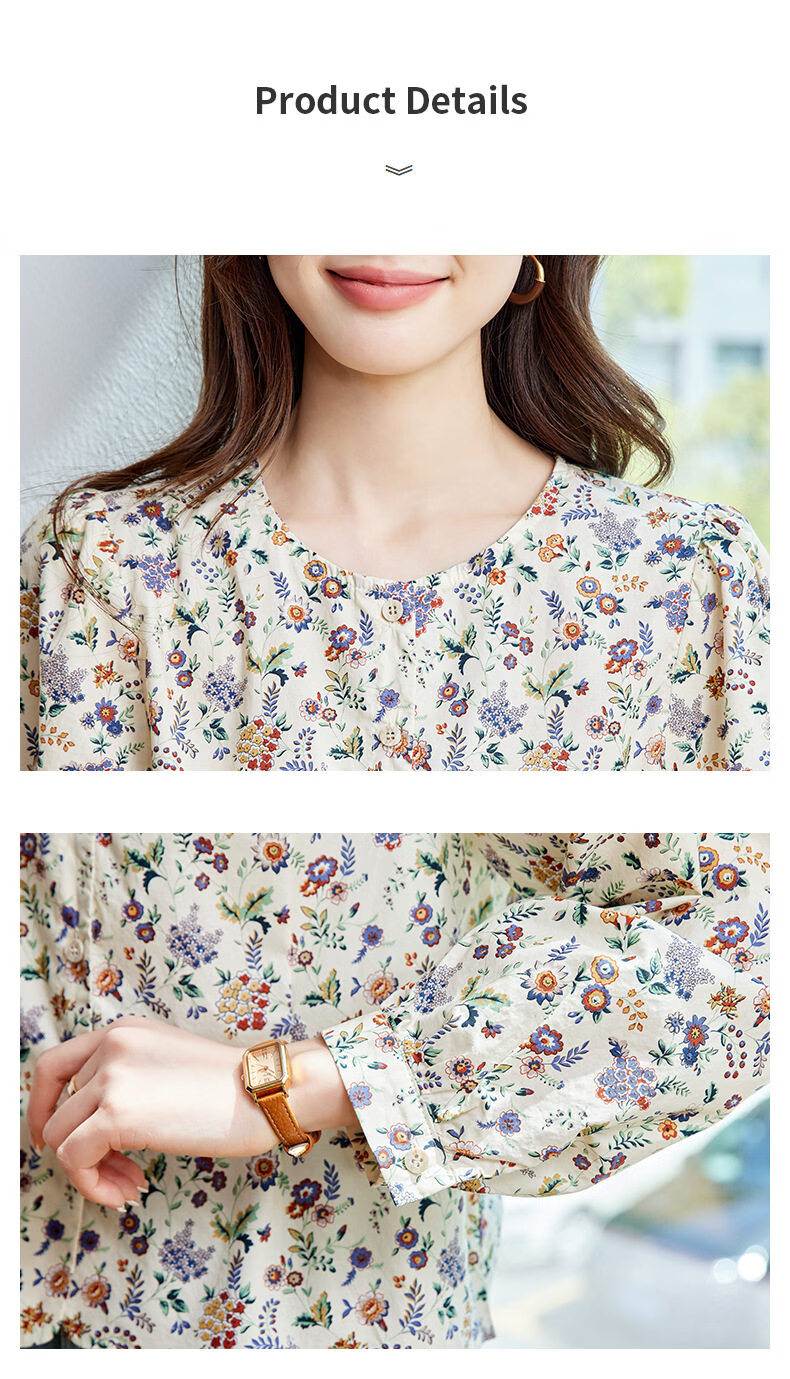 AOTUN Women's Long Sleeve Floral Shirt 2026 Spring Loose Casual Round Neck Blouse 47026 Image Color 2XL 12