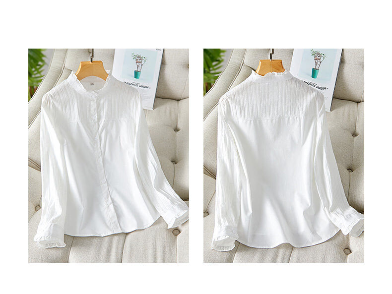 AOTUN Women's Long Sleeve Cotton Slim Fit Shirt with Wood Ear Collar KFG2237 White XL 11