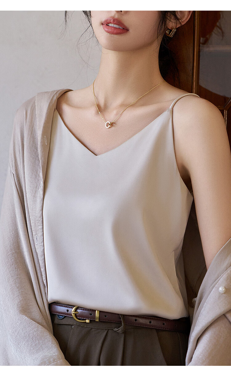 GUJIN Ice Silk Camisole Women's Inner Wear 2026 New Summer Loose V-Neck Sleeveless Faux Silk Top hy 11
