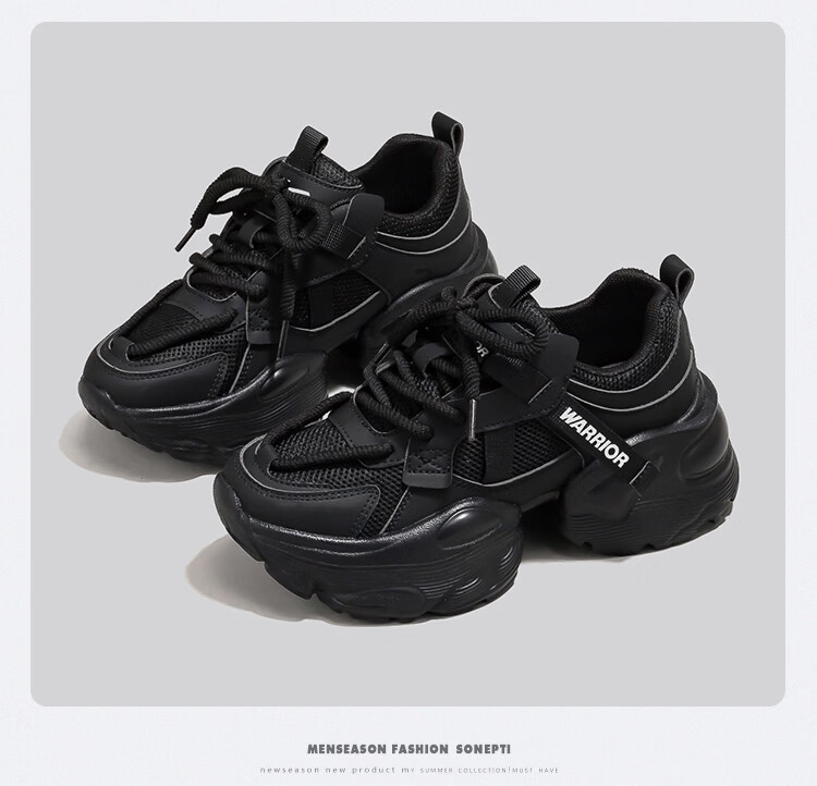 Warrior Dad Shoes Women Thick Sole Height Increasing Lightweight Breathable Casual Sports Shoes 335 Black Size 35 17