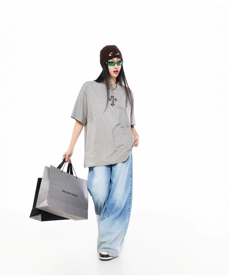 ICH MODE Leopard Print Cross Vintage Short Sleeve T-Shirt Women 2026 New Summer Round Neck Loose Sports Top Black S 23