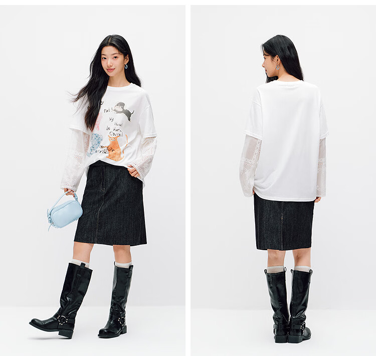 Semir Mall Edition | Women's Summer Long Sleeve T-Shirt Oversize Fake Two-Piece 2026 Unique Style 101326101001 15