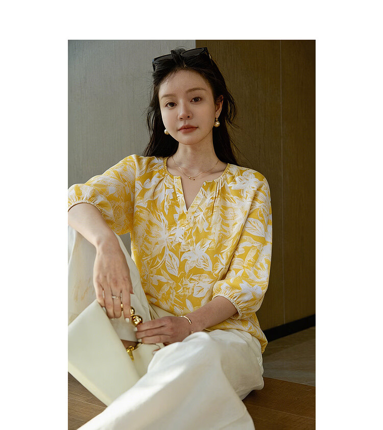 Mt [Pastel Euro Style] Romantic Pure Cotton Printed Shirt with Detachable Decorative Chain Women's Blouse 8