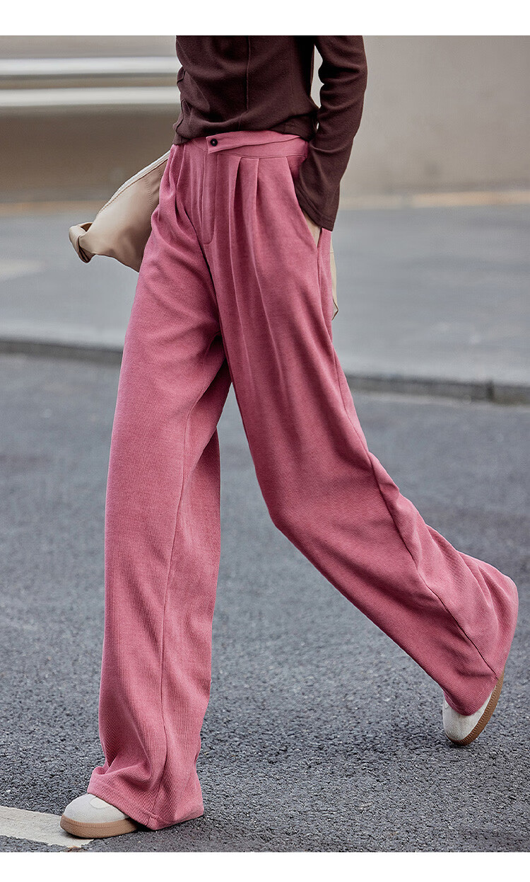 Dme Hollow Design Side Zipper One-Button Sensual Straight-Leg Casual Pants for Women, Bean Paste Pink, L 9