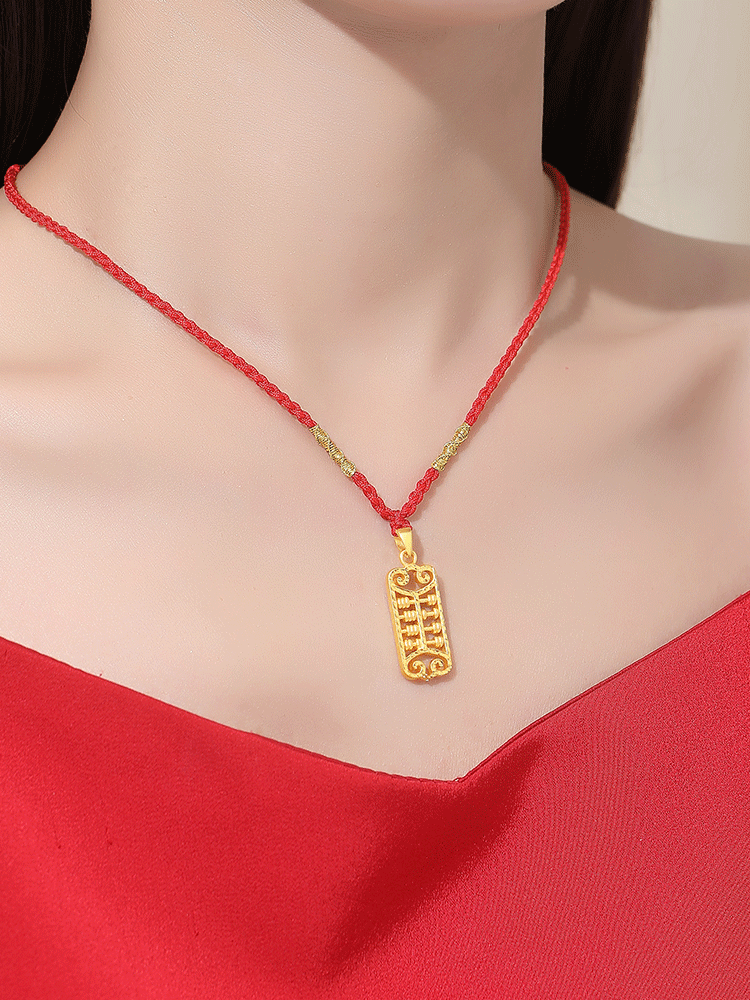 老凤凰999足金黄金虎年兔年本命年如意金算盘吊坠转运项链生日礼物