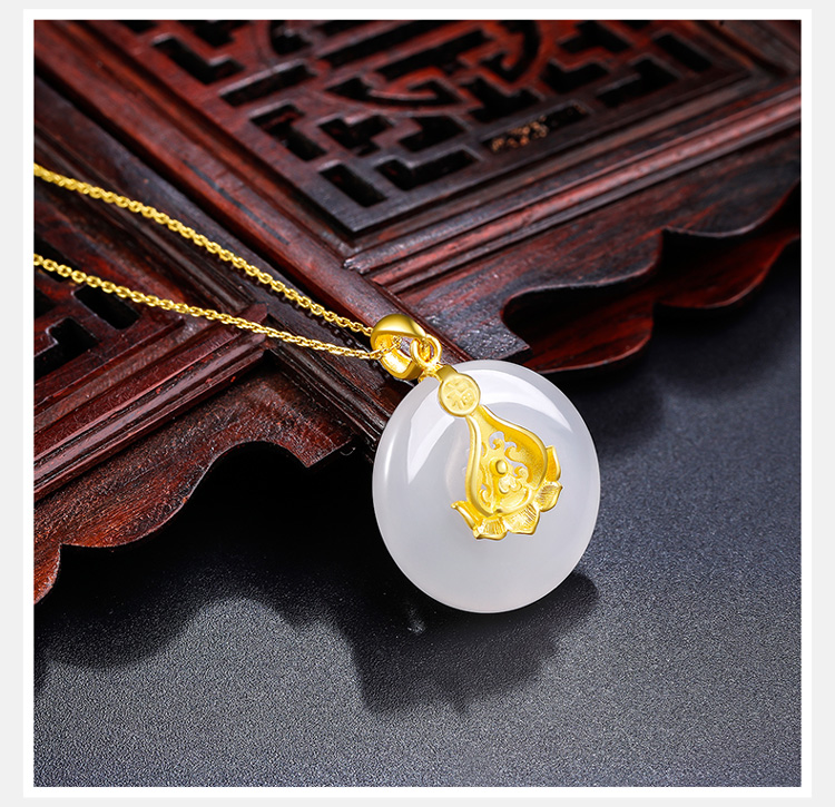 【周六福金镶玉吊坠】周六福珠宝 福气佛吊坠女款 足金镶玉和田玉吊坠