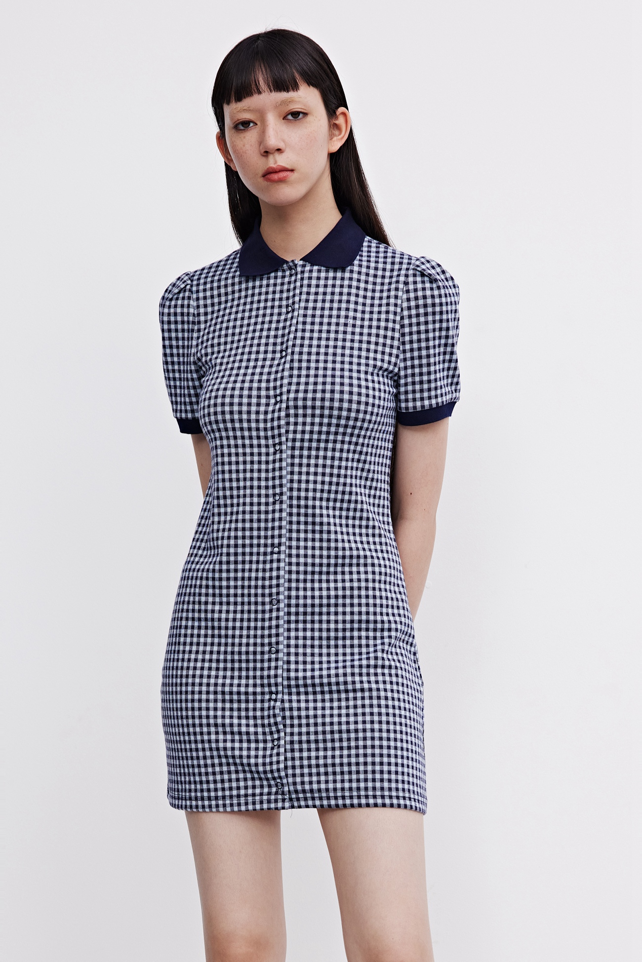 ur2021秋冬新品女装复古风格纹撞色翻领宝藏连衣裙wu37r7fx2000蓝色