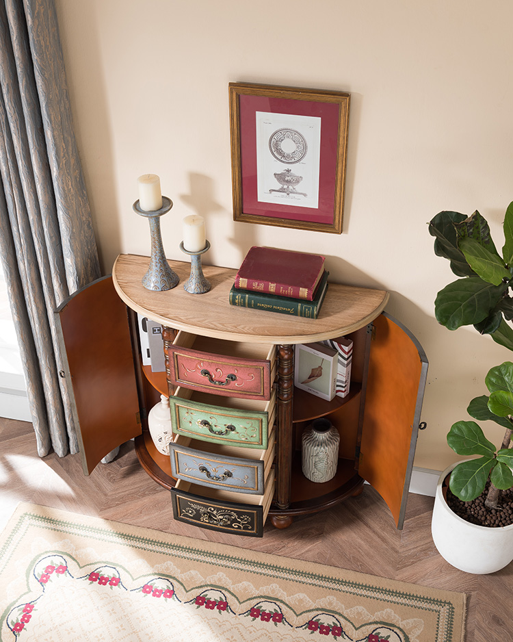 盛世锦木 欧式柜子 半圆形储物柜 玄关柜 抽屉式收纳靠墙边柜 精品