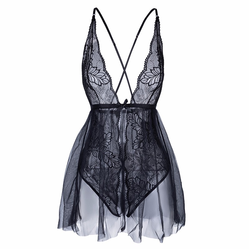 曼烟 情趣内衣 性感吊带蕾丝睡裙睡衣女角色扮演制服诱惑开襟连体衣开