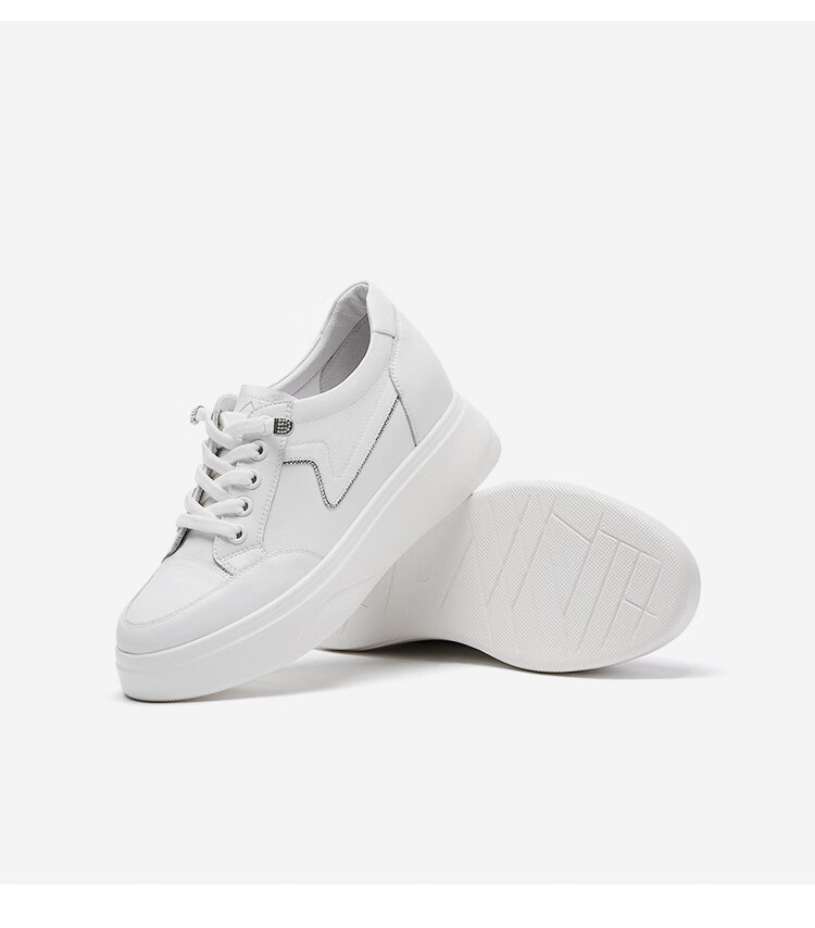 沙驰女鞋2022年春季新款免系带运动休闲鞋厚底内增高小白鞋女22tm3