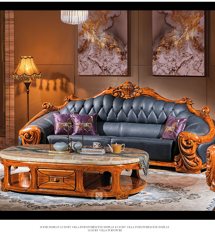 莎仕比娅乌金木沙发欧式别墅全实木加厚沙发组合皮艺家具套装乌金木