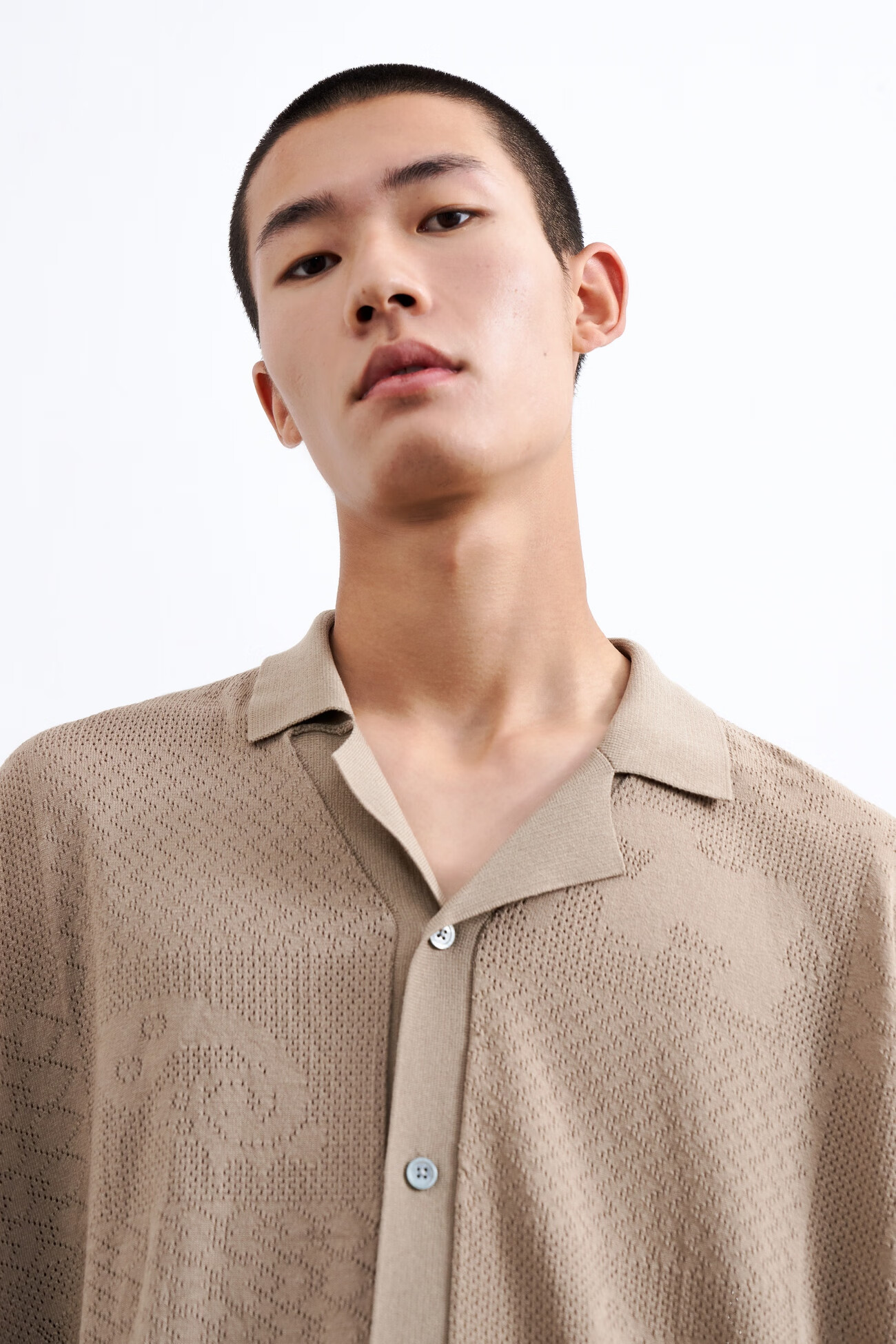 ur2022春夏新品男装休闲镂空图案宽松针织外套ml13s9dn2001卡其l