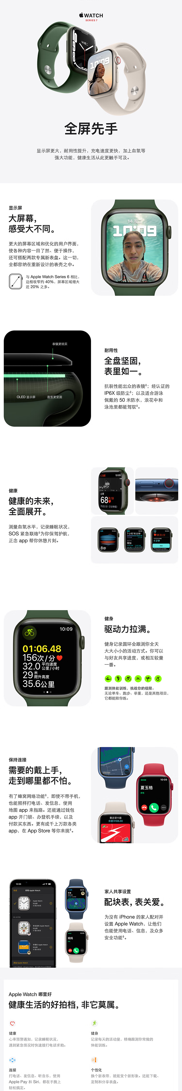 Apple Watch Series 7 智能手表GPS + 蜂窝款45 毫米绿色铝金属表壳苜蓿草色运动型表带MKJR3CH/A