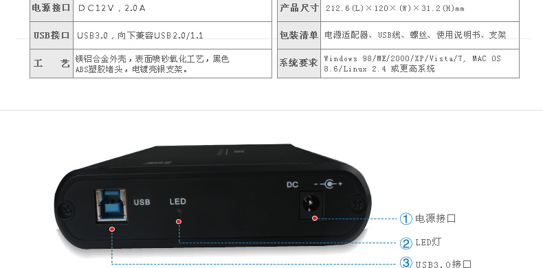 SSK飚王 HE-G130星威移动硬盘盒 3.5寸 USB3.0 SATA串口台式机4TB