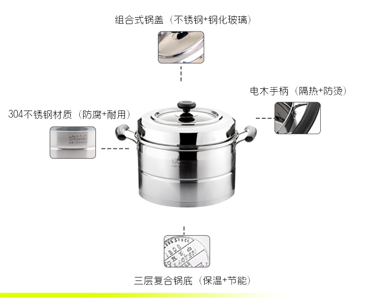 劳特斯（LAOTESI） 立厨单层蒸锅 26CM韩式不锈钢 LTS/119-D2