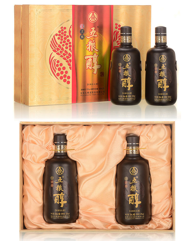 五粮液股份有限公司五粮醇金淡雅50度浓香型白酒500ml2礼盒装