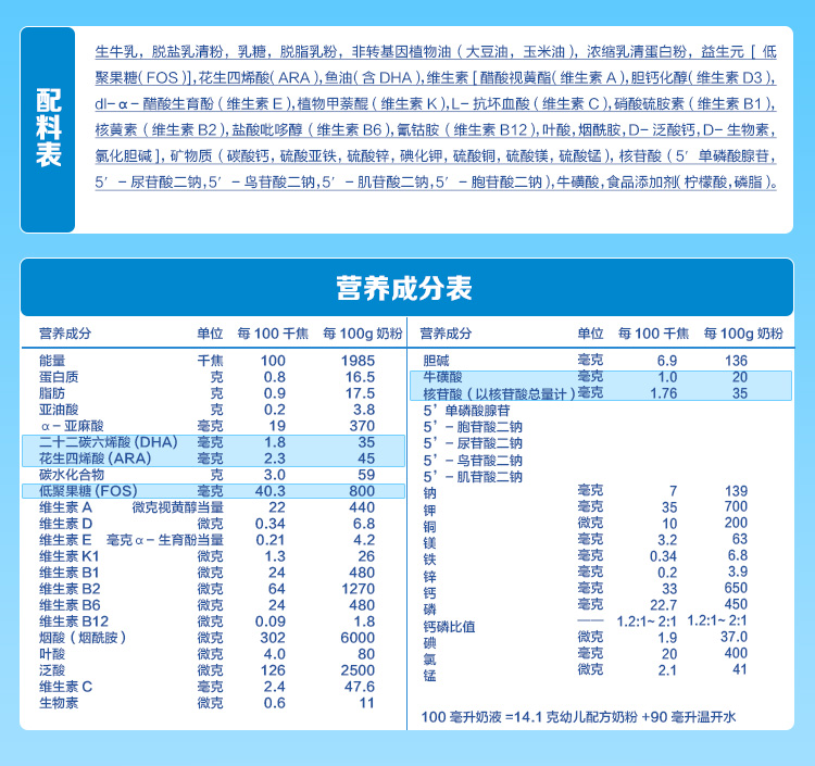 产品名称:君乐宝纯金装3段幼儿配方奶粉 包装:盒装 规格:400g 适用于