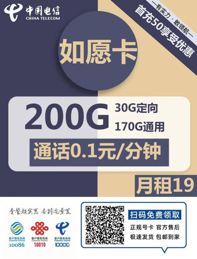 『车门已关』电信如愿卡 19元/月：170G通用+30G定向，两年19元插图2羊毛日报