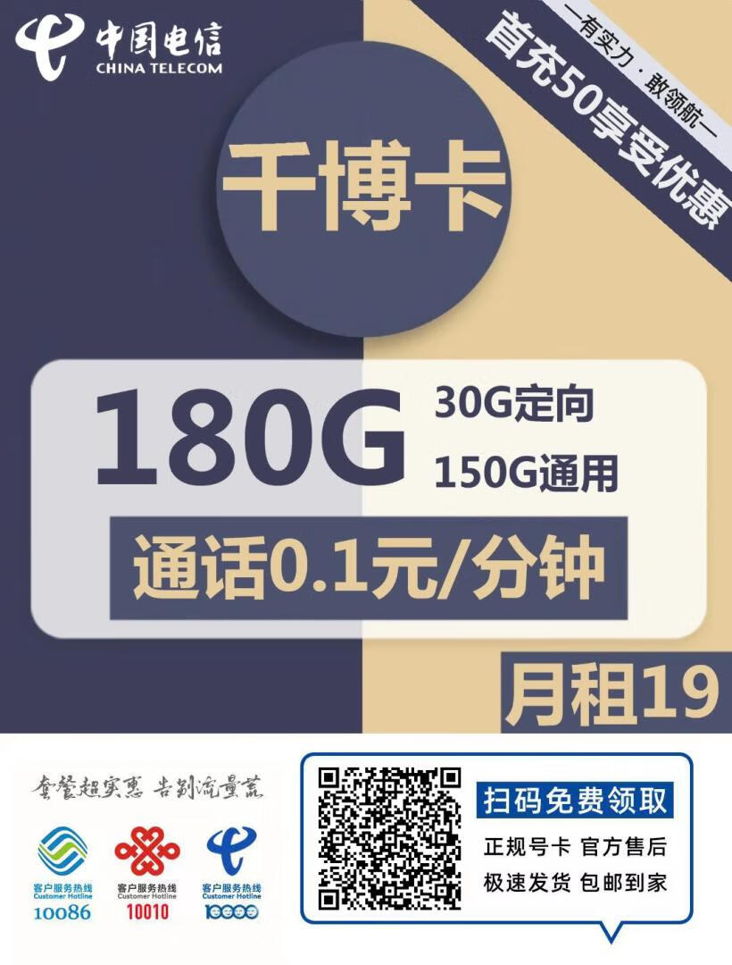 『车门已关』电信千博卡 19元/月：150G通用+30G定向，2年19元插图2羊毛日报