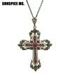 Fashion Ethnic Religious Jewelry Flower Cross Necklace Antique Gold Color Resin Women Sacred Spiritual Symbol Pendant Necklace