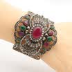 Vintage Turkish Women Broadside Bangle Cuff Adjustable Size Antique Gold Color Resin Bracelet Jewelry Hollow Flower Bride Bangle