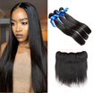 Wyf Malaysian Virgin Hair 3 Bundles Straight With Closure Unprocessed Human wyf kopen in de aanbieding