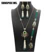 Gorgeous Wedding Beaded Jewelry Sets For Women Bridal Ethnic Bead Nekclace Long Tassels Earring Flower Bracelet Adjust Bead Ring