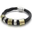 Hpolw Leather Mens Bracelet Magnetic Stainless Steel Clasp Gold Black Silver - 8 85 9