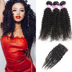 Glary Brazilian Kinky Curly Bundles With Closure 3 Free Part 100 Unprocessed Human Hair Natural Color glary kopen in de aanbieding