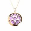 Round Camellia Flower Purple Quartz Crystal Pendant Stainless Steel Necklaces 17