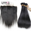 9A Lace Frontal Closure With 3 Bundles Brazilian Straight Virgin Human Hair Weaves Unprocessed Brazillian Hair Extensions 4Pcs Lot