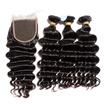 10A Unprocessed Indian Virgin Human Hair Weaves 3 Bundles With Lace Closures Loose Deep Wave Curly Cuticle Aligned Hair Extensions