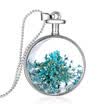 Aiyaya Mini Blue Real Dry Flower Silver Perfume Round Bottle Glass Lovers Necklace Chain for Women