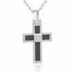Mens Stainless Steel Carbon Fiber Cross Pendant Rhinestone InlayBall Chain Necklace 197