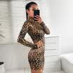 Sexy Womens Bodycon Leopard Long Sleeve Evening Party Cocktail Short Mini Dress