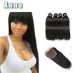 Anno 7A Peruvian Straight Hair With Closure 4 Bundles Closures Cheap Human Virgin anno kopen in de aanbieding